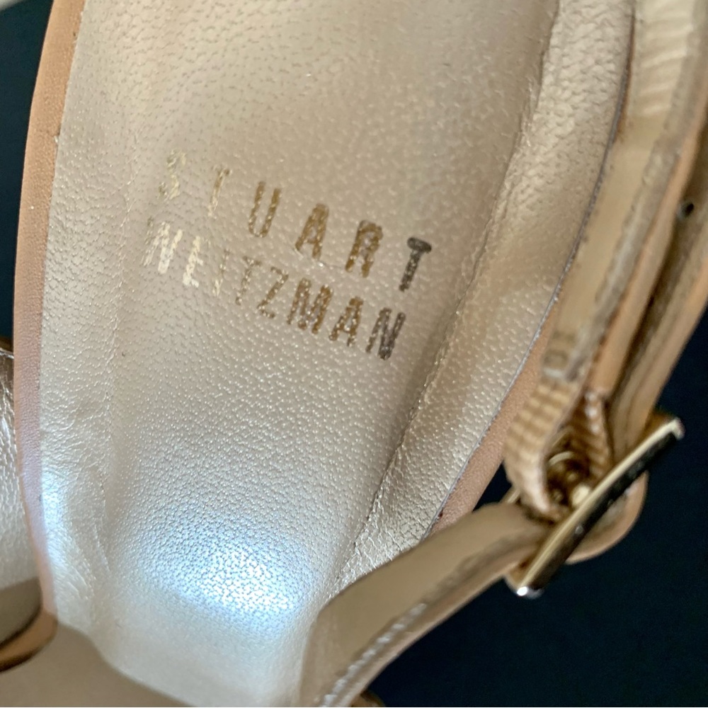 Stuart Weitzman Almond Butter Leather Platform Slingback Heels - Picture 8 of 16